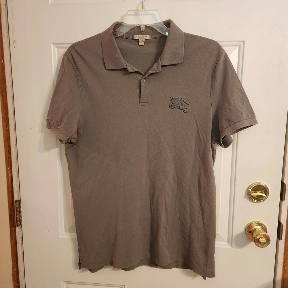 Burberry Brit Polo Shirt Mens XL Gray EKD Knight Logo Cotton Designer